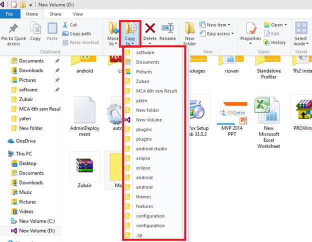 Copy To button with drop-down
